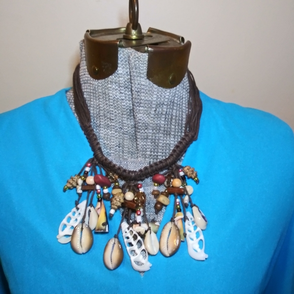 Macrame Cord And Shell/Bead Handcrafted Boho Choker Necklace - Picture 3 of 5